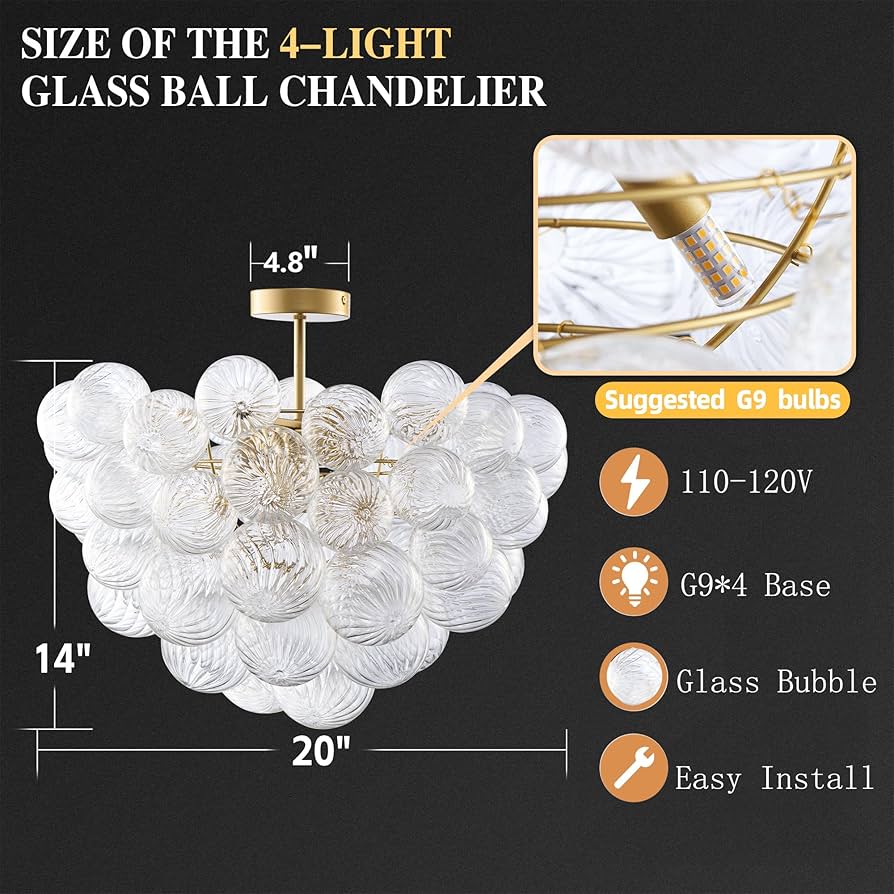 Bubble large Gold シャンデリア BeyPan Semi Flush Mount Ceiling Bubble Ball Chandelier